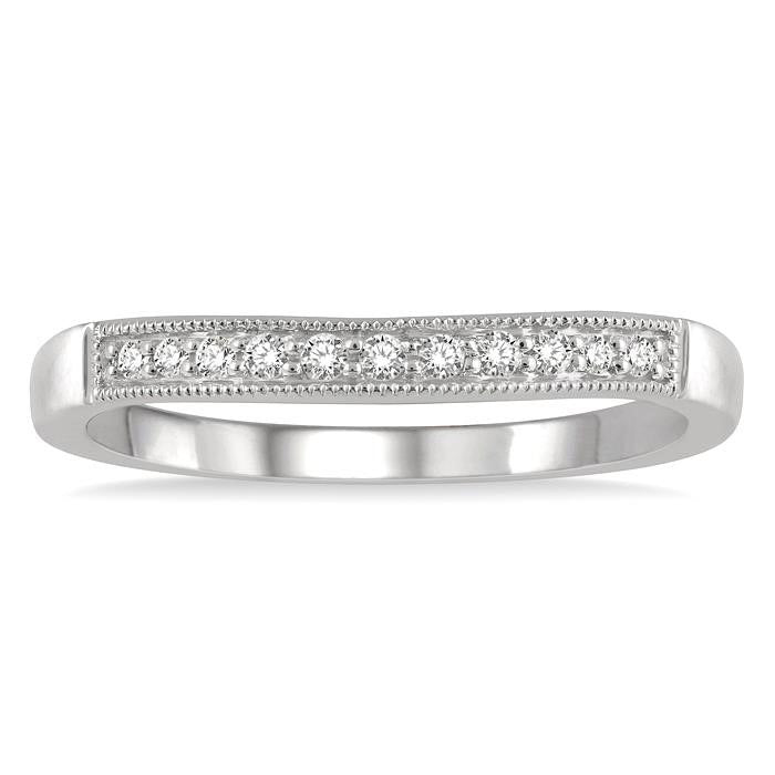 1/10 Ctw Arched Round Cut Diamond Wedding Band in 14K White Gold