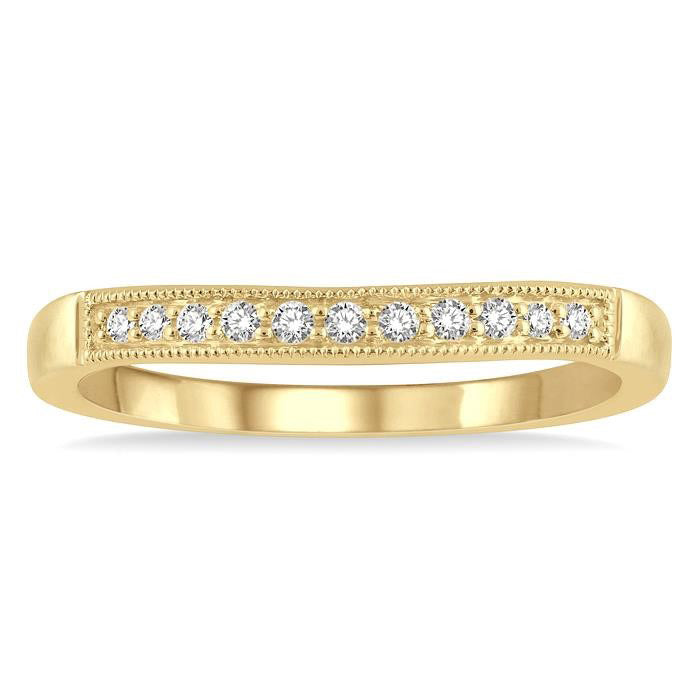 1/10 Ctw Arched Round Cut Diamond Wedding Band in 14K Yellow Gold