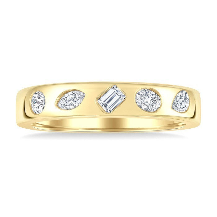 3/8 Ctw Mixed Shape Diamond Cut Fashion Band in 14K Yellow Gold