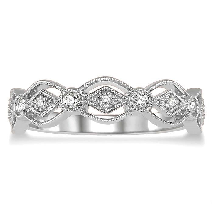 1/8 Ctw Encased Diamond & Circular Shape Mount Round Cut Diamond Fashion Band in 14K White Gold