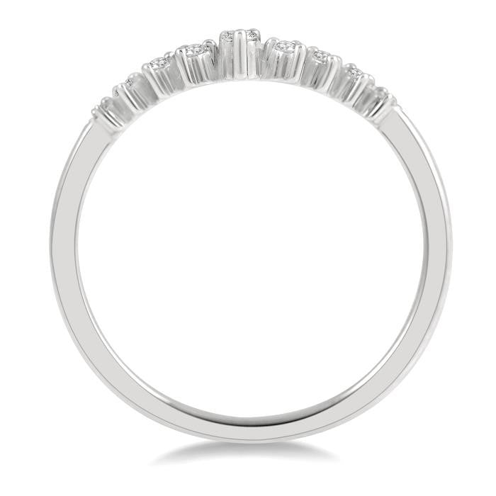 1/10 Ctw Chevron Round Cut Diamond Highlighted Wedding Ring in 14K White Gold