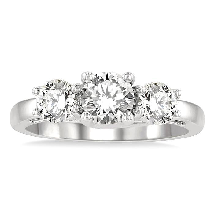 1 1/2 Ctw Past, Present and Future Round Cut Diamond Precious Ring in 14K White Gold