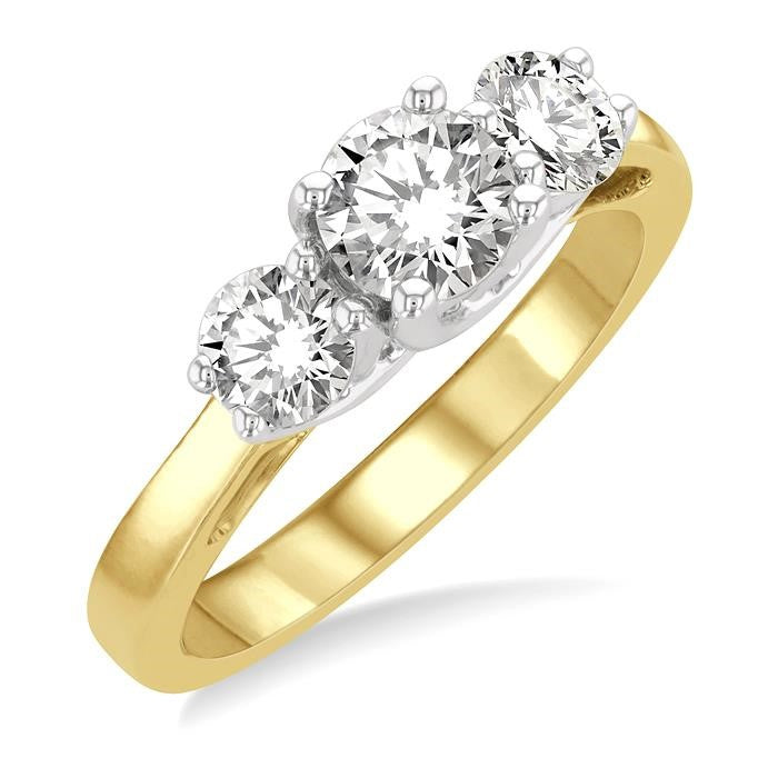 1 1/4 Ctw Round Cut Diamond Past Present & Future Engagement Ring in 14K Yellow and White Gold