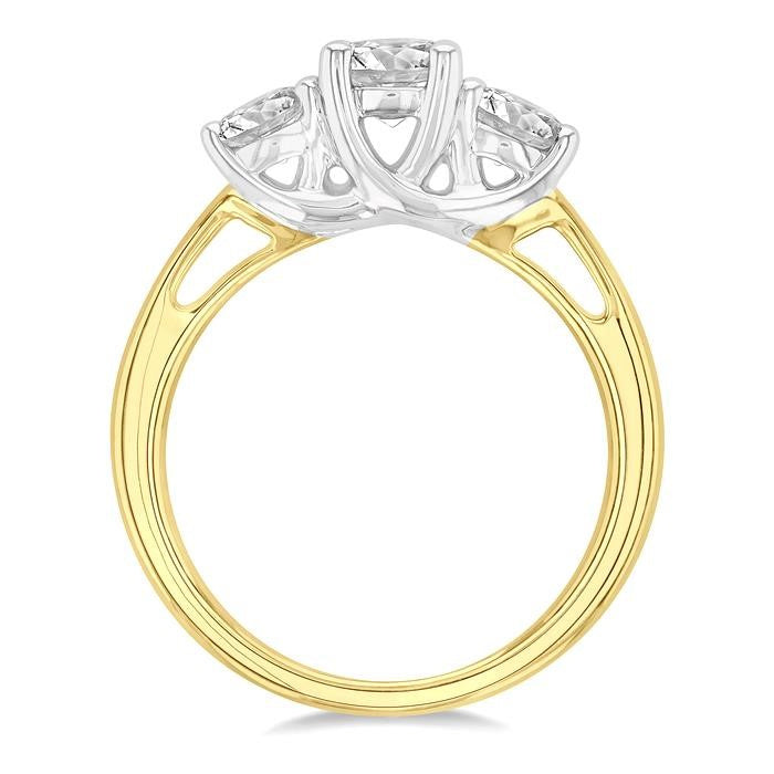 1 1/4 Ctw Round Cut Diamond Past Present & Future Engagement Ring in 14K Yellow and White Gold