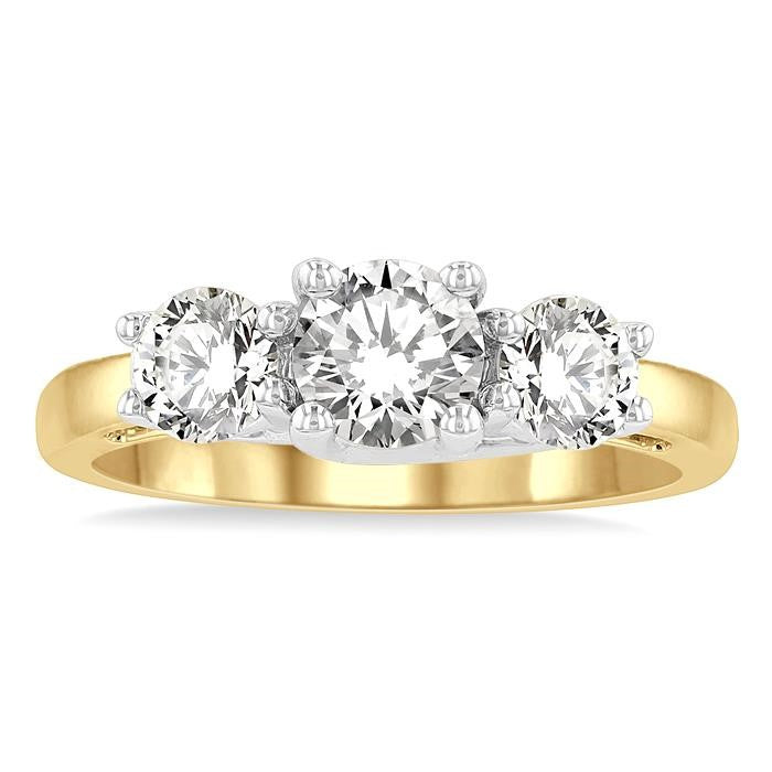 1 1/2 Ctw Past, Present and Future Round Cut Diamond Precious Ring in 14K Yellow and White Gold