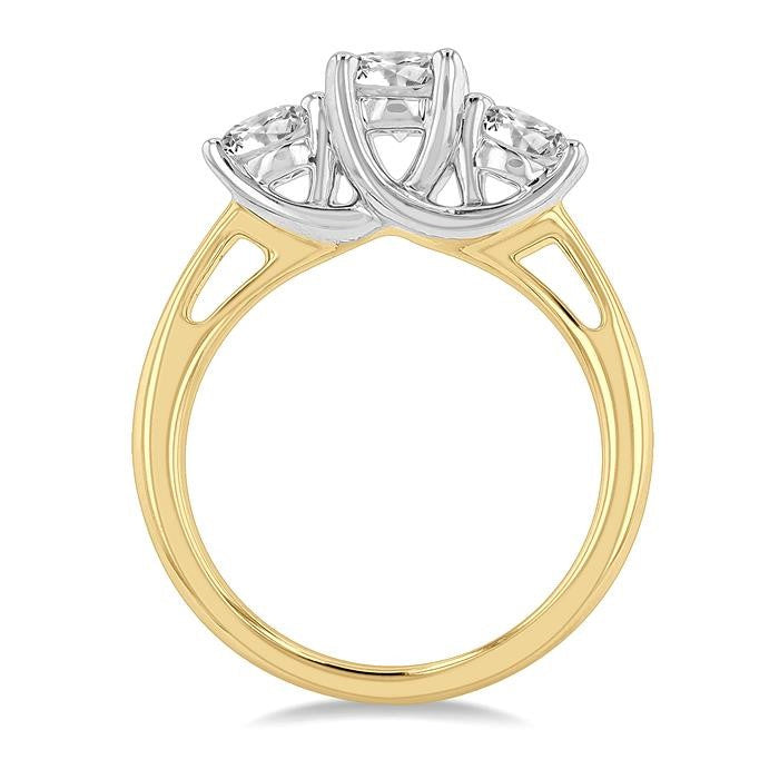 1 1/2 Ctw Past, Present and Future Round Cut Diamond Precious Ring in 14K Yellow and White Gold