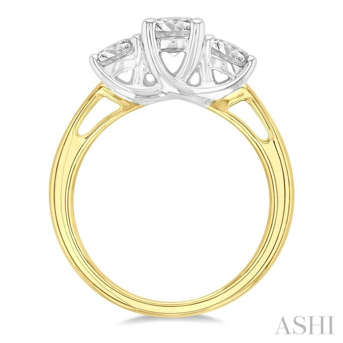 1 1/4 Ctw Round Cut Diamond Past Present & Future Engagement Ring in 14K Yellow and White Gold