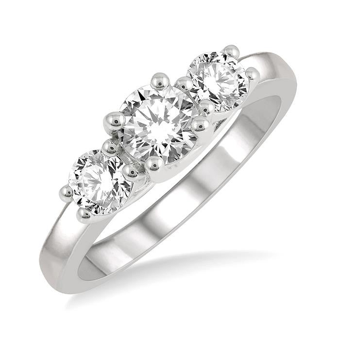 1 Ctw Round Cut Diamond Three-Stone Ring in 14K White Gold