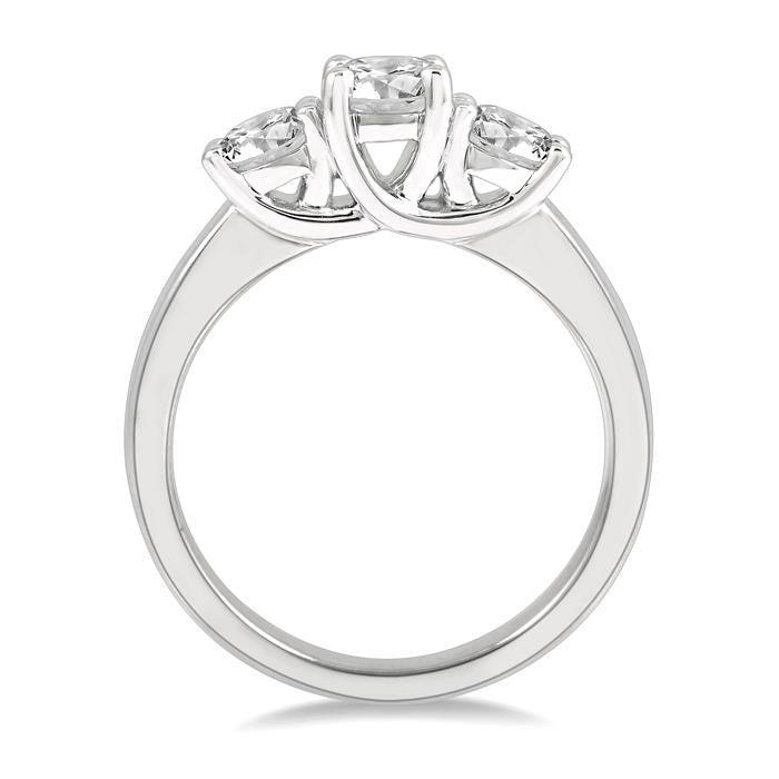1 Ctw Round Cut Diamond Three-Stone Ring in 14K White Gold