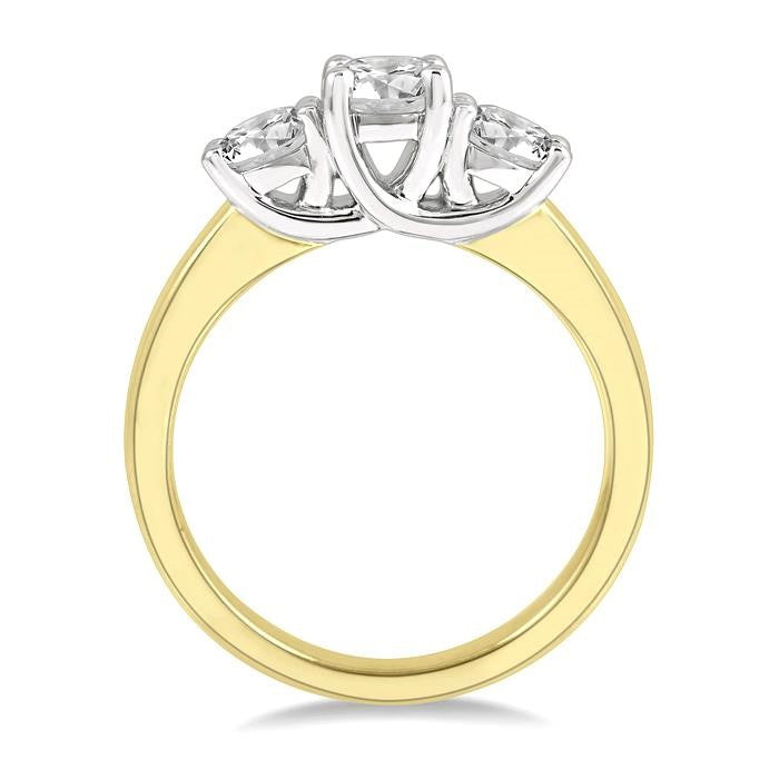 1 Ctw Round Cut Diamond Three-Stone Ring in 14K Yellow and White Gold
