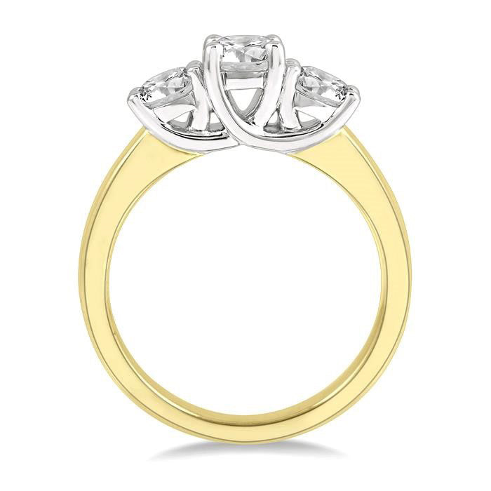 1 Ctw Round Cut Diamond Three-Stone Ring in 14K Yellow and White Gold