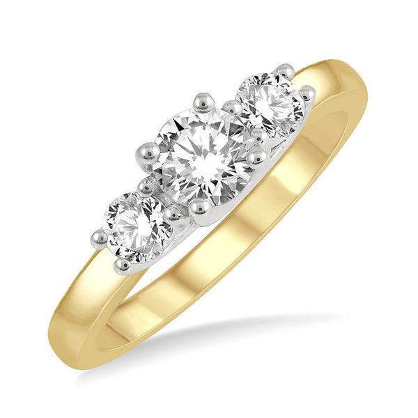 3/4 Ctw Round Cut Diamond Three-Stone Ring in 14K Yellow and White Gold