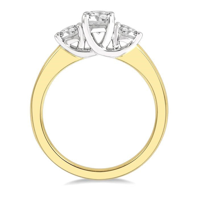 3/4 Ctw Round Cut Diamond Three-Stone Ring in 14K Yellow and White Gold