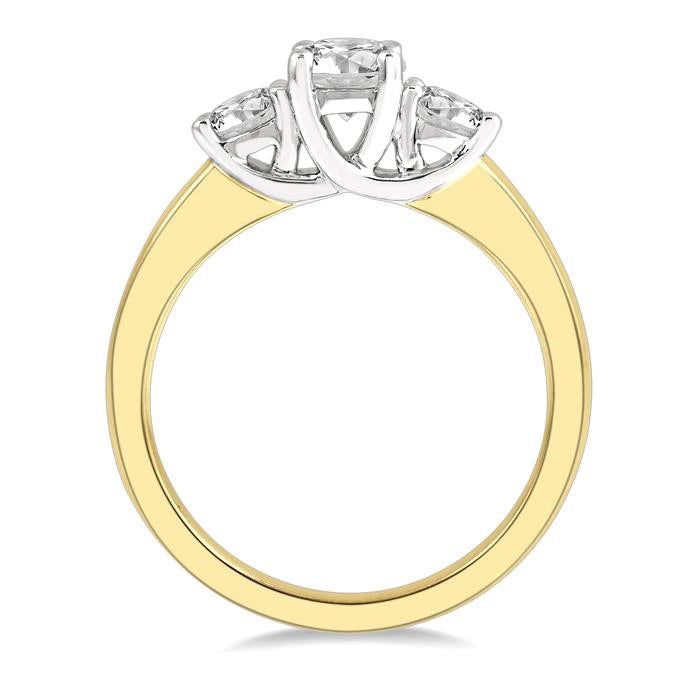 3/4 Ctw Round Cut Diamond Three-Stone Ring in 14K Yellow and White Gold