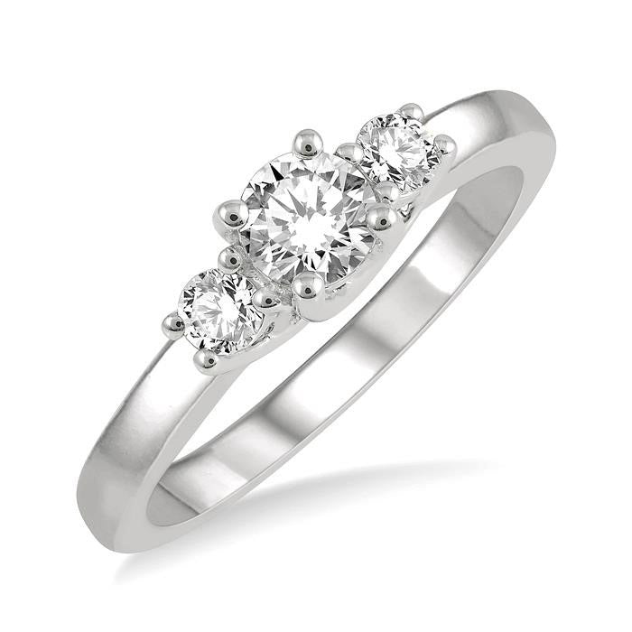 1/2 Ctw Round Cut Diamond Three-Stone Ring in 14K White Gold