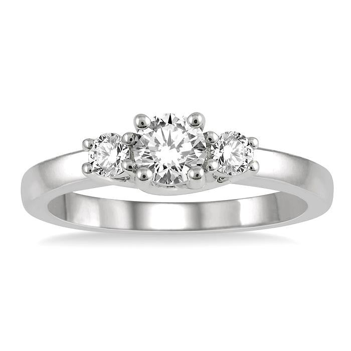 1/2 Ctw Round Cut Diamond Three-Stone Ring in 14K White Gold