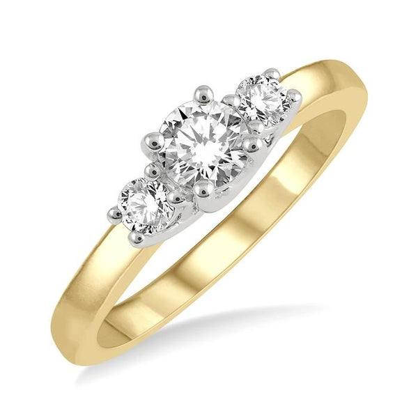 1/2 Ctw Round Cut Diamond Three-Stone Ring in 14K Yellow and White Gold