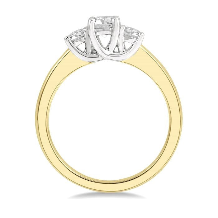 1/2 Ctw Round Cut Diamond Three-Stone Ring in 14K Yellow and White Gold