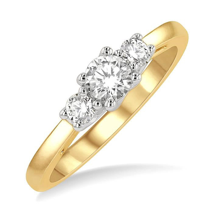 1/2 Ctw Round Cut Diamond Three-Stone Ring in 14K Yellow and White Gold