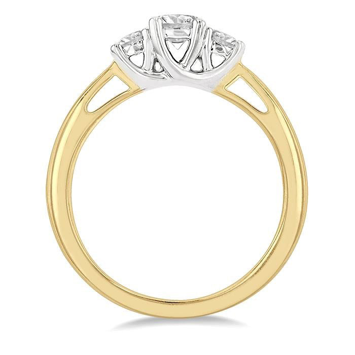 1/2 Ctw Round Cut Diamond Three-Stone Ring in 14K Yellow and White Gold