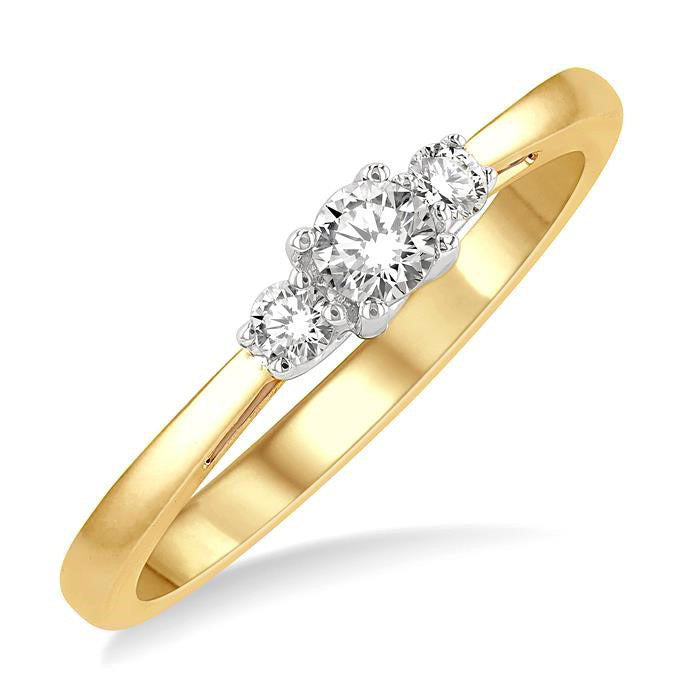 1/4 Ctw Round Cut Diamond Three-Stone Ring in 14K Yellow and White Gold