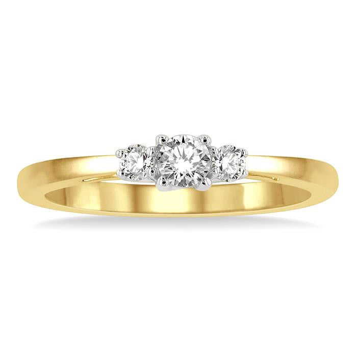1/4 Ctw Round Cut Diamond Three-Stone Ring in 14K Yellow and White Gold
