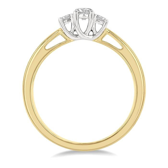 1/4 Ctw Round Cut Diamond Three-Stone Ring in 14K Yellow and White Gold