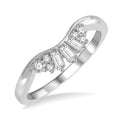 1/4 Ctw Curved Center Baguette and Round Cut Diamond Wedding Band in 14K White Gold