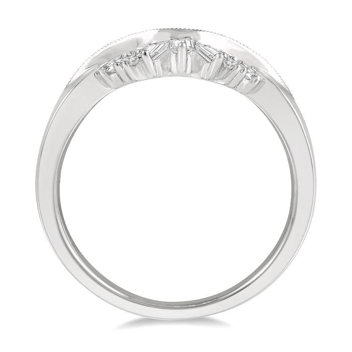 1/4 Ctw Curved Center Baguette and Round Cut Diamond Wedding Band in 14K White Gold