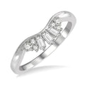 1/4 Ctw Curved Center Baguette and Round Cut Diamond Wedding Band in 14K White Gold