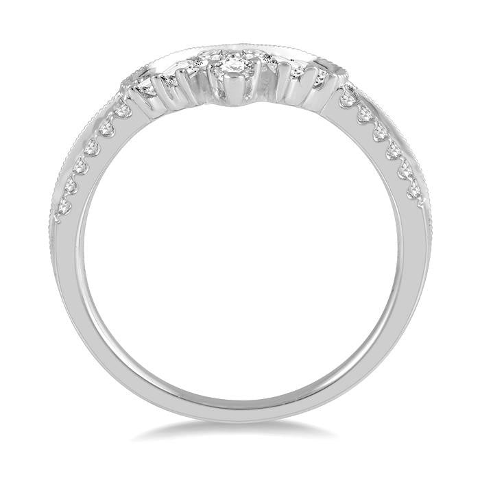 3/8 Ctw Chevron Center Baguette and Round Cut Diamond Wedding Band in 14K White Gold