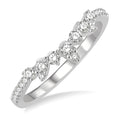 1/4 Ctw Alternating Marquise and Circular Mount Round Cut Diamond Curved Wedding Band in 14K White Gold