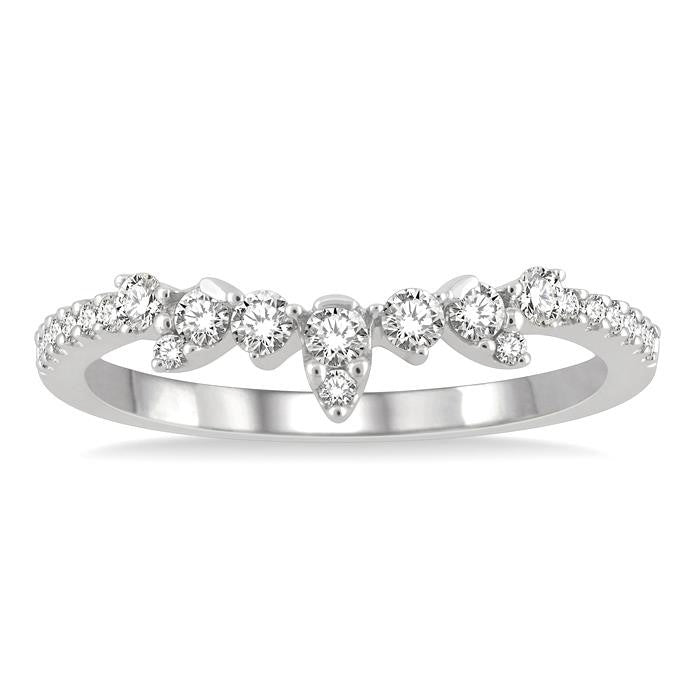 1/4 Ctw Alternating Marquise and Circular Mount Round Cut Diamond Curved Wedding Band in 14K White Gold