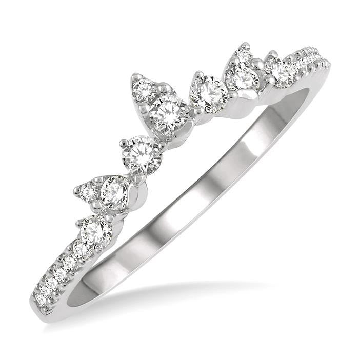 1/4 Ctw Alternating Marquise and Circular Mount Round Cut Diamond Curved Wedding Band in 14K White Gold