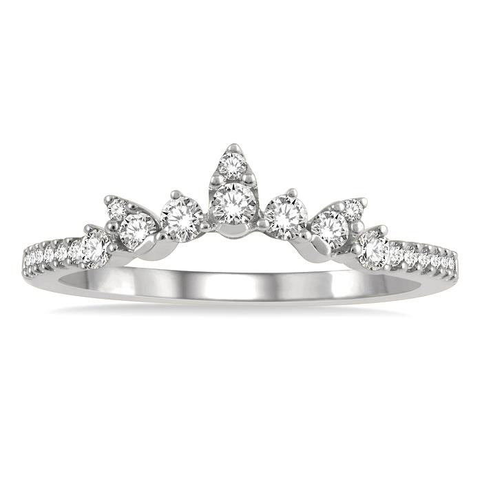1/4 Ctw Alternating Marquise and Circular Mount Round Cut Diamond Curved Wedding Band in 14K White Gold