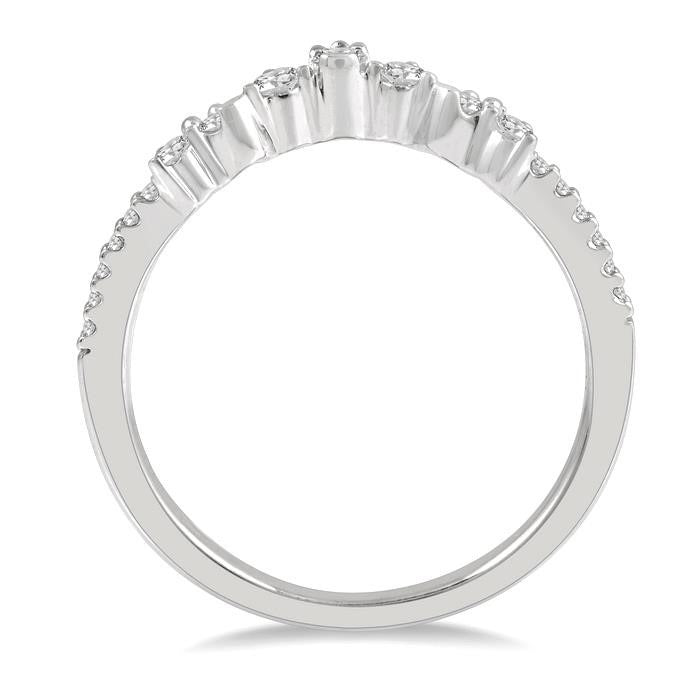 1/4 Ctw Alternating Marquise and Circular Mount Round Cut Diamond Curved Wedding Band in 14K White Gold