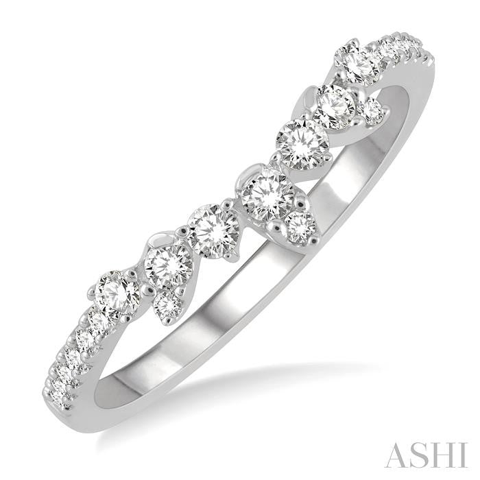1/4 Ctw Alternating Marquise and Circular Mount Round Cut Diamond Curved Wedding Band in 14K White Gold