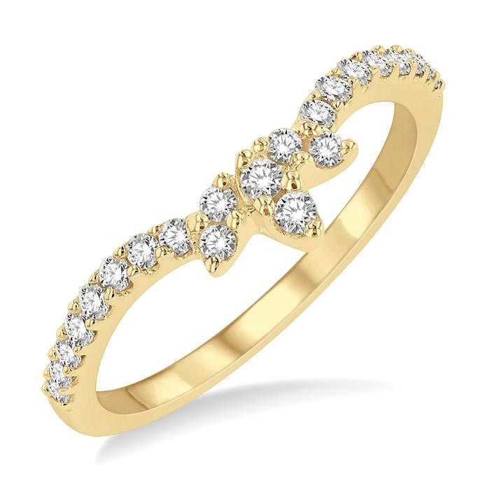 1/3 Ctw Triple Marquise Centerpiece Round Cut Diamond Curved Wedding Band in 14K Yellow Gold