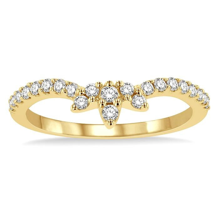 1/3 Ctw Triple Marquise Centerpiece Round Cut Diamond Curved Wedding Band in 14K Yellow Gold