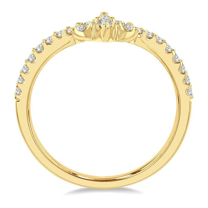 1/3 Ctw Triple Marquise Centerpiece Round Cut Diamond Curved Wedding Band in 14K Yellow Gold