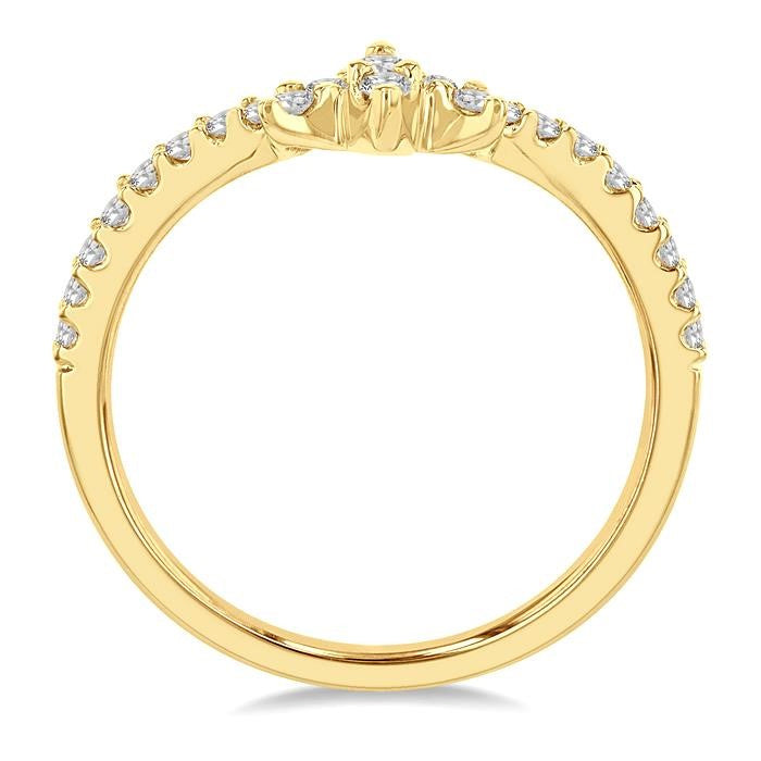 1/3 Ctw Triple Marquise Centerpiece Round Cut Diamond Curved Wedding Band in 14K Yellow Gold