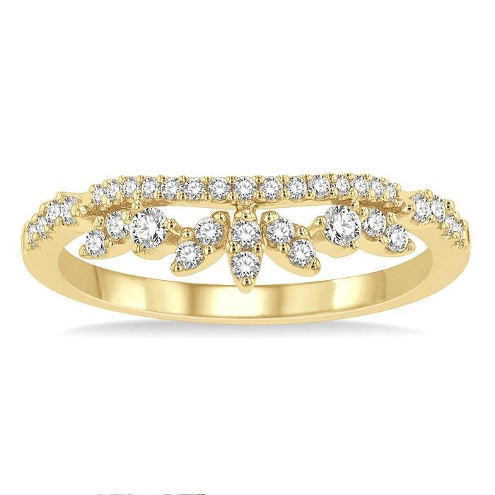 1/3 Ctw Alternating Marquise and Circular Mount Round Cut Diamond Curved Band in 14K Yellow Gold
