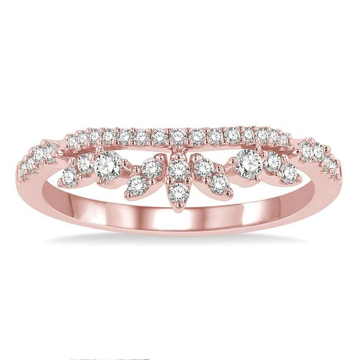 1/3 Ctw Alternating Marquise and Circular Mount Round Cut Diamond Curved Band in 14K Rose Gold