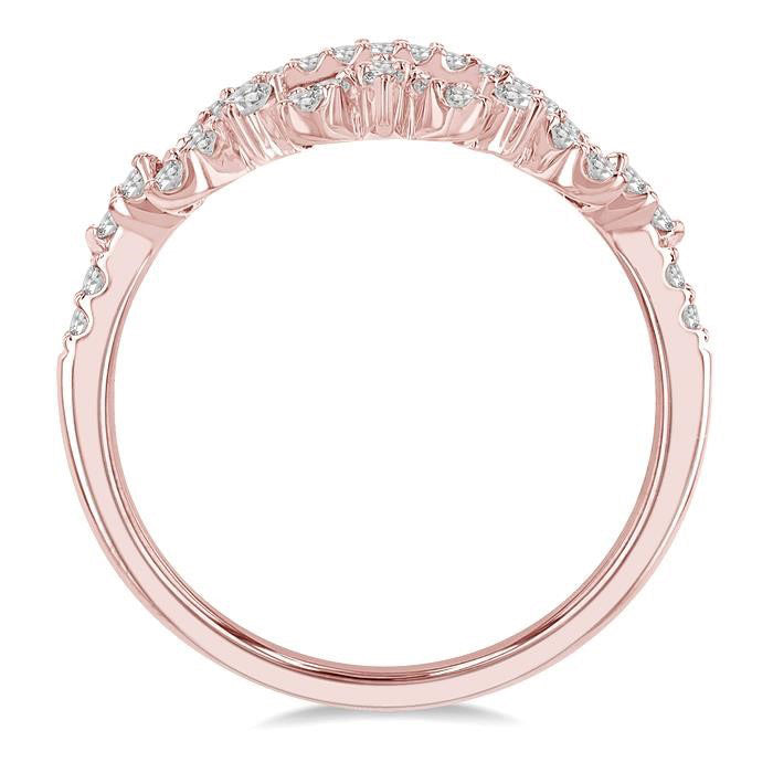 1/3 Ctw Alternating Marquise and Circular Mount Round Cut Diamond Curved Band in 14K Rose Gold