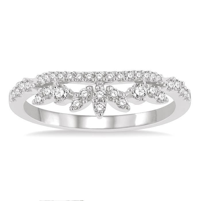 1/3 Ctw Alternating Marquise and Circular Mount Round Cut Diamond Curved Band in 14K White Gold