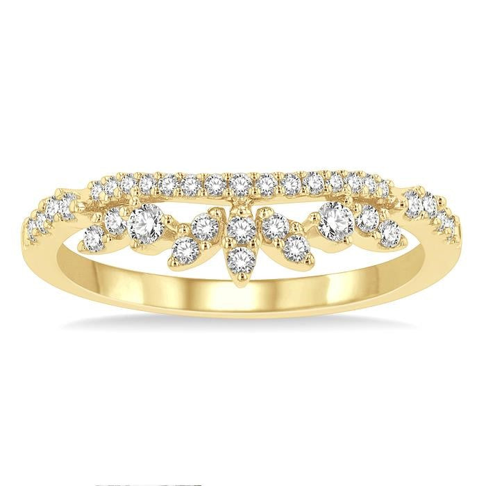 1/3 Ctw Alternating Marquise and Circular Mount Round Cut Diamond Curved Wedding Band in 14K Yellow Gold