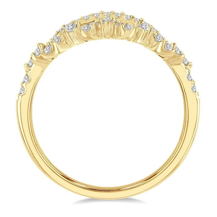 1/3 Ctw Alternating Marquise and Circular Mount Round Cut Diamond Curved Wedding Band in 14K Yellow Gold