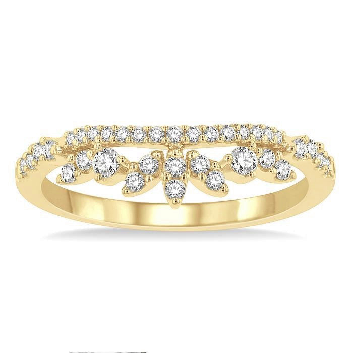 1/3 Ctw Alternating Marquise and Circular Mount Round Cut Diamond Curved Wedding Band in 14K Yellow Gold