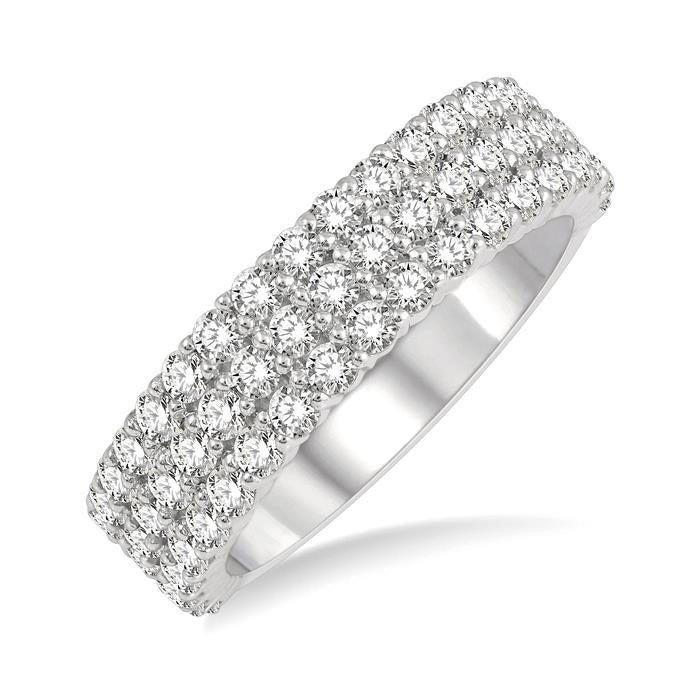 1 1/4 Ctw Triple Row Round Cut Diamond Wedding Band in 14K White Gold
