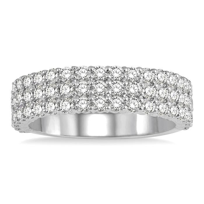 1 1/4 Ctw Triple Row Round Cut Diamond Wedding Band in 14K White Gold